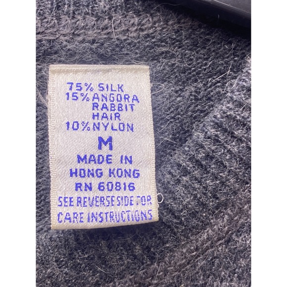 Tommy Hilfiger Sweater Mens Medium Gray Silk Angora Blend Preppy Academia - Picture 6 of 9